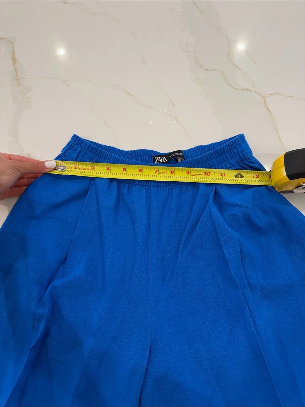 Zara Linen Elastic-Waist Wide Leg Pants in Bright Blue size XS